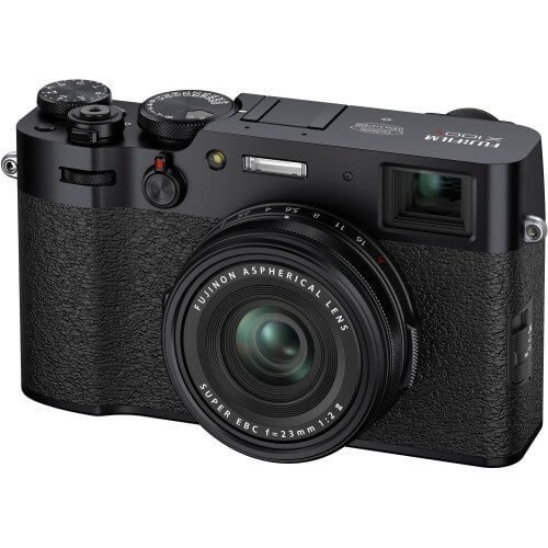 Thân máy Fujifilm X100V màu đen, ống kính liền, ảnh sản phẩm nền trắng